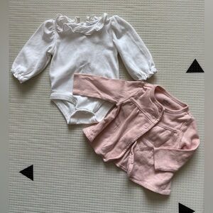 Nicole Miller|Boho baby girl Dusty Pink Cardi & White bodysuit w Peterpan collar